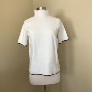 Turtle Mock Neck Zara Knit Top White Navy Trim
